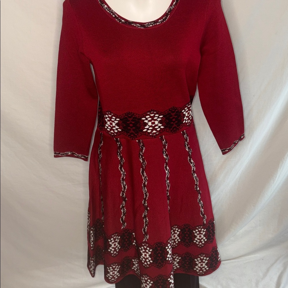 Taylor Red Knit Dress with Black and White Accents